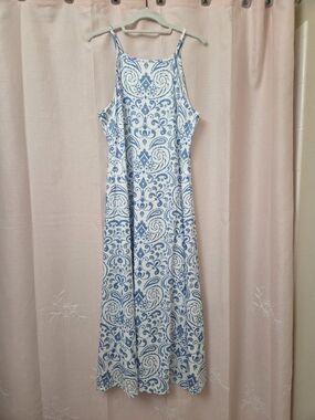New Blue & White Printed Sundress - Sleeveless Maxi Dress